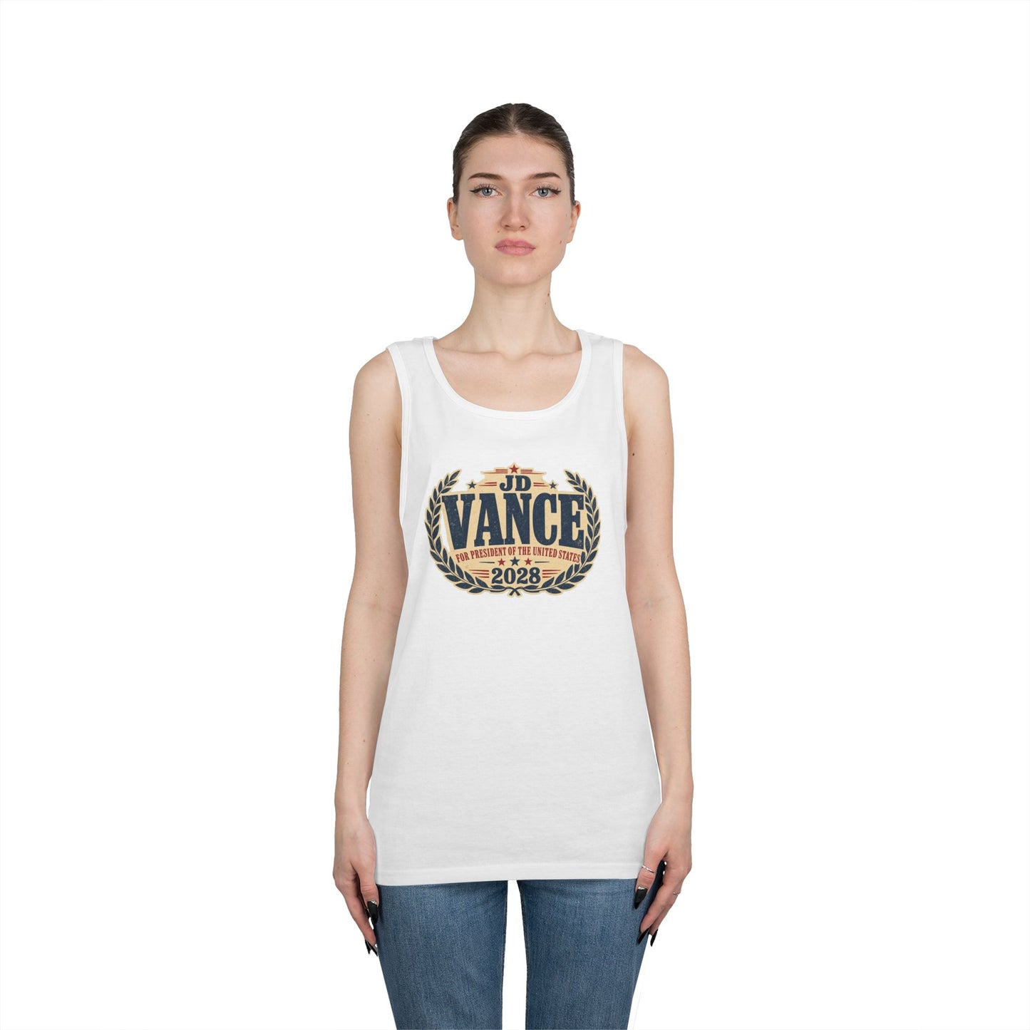 JD VANCE 2028 Campaign Tank Top — Retro Laurel Political Logo