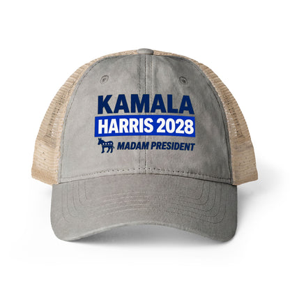 Kamala Harris 2028 Women's Ponytail Washed Mesh Hat