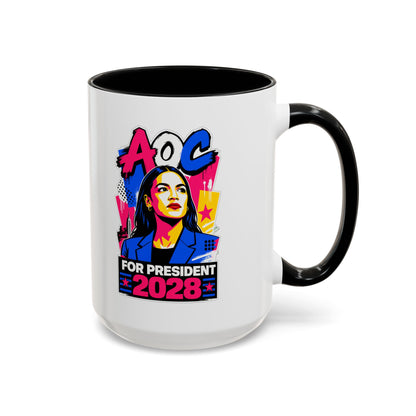Alexandria Ocasio-Cortez 2028 Accent Coffee Mug – 'For The People' Political Campaign Mug