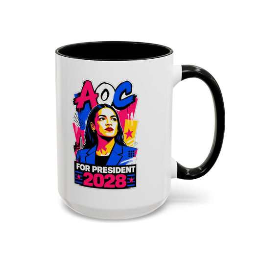 Alexandria Ocasio-Cortez 2028 Accent Coffee Mug – 'For The People' Political Campaign Mug