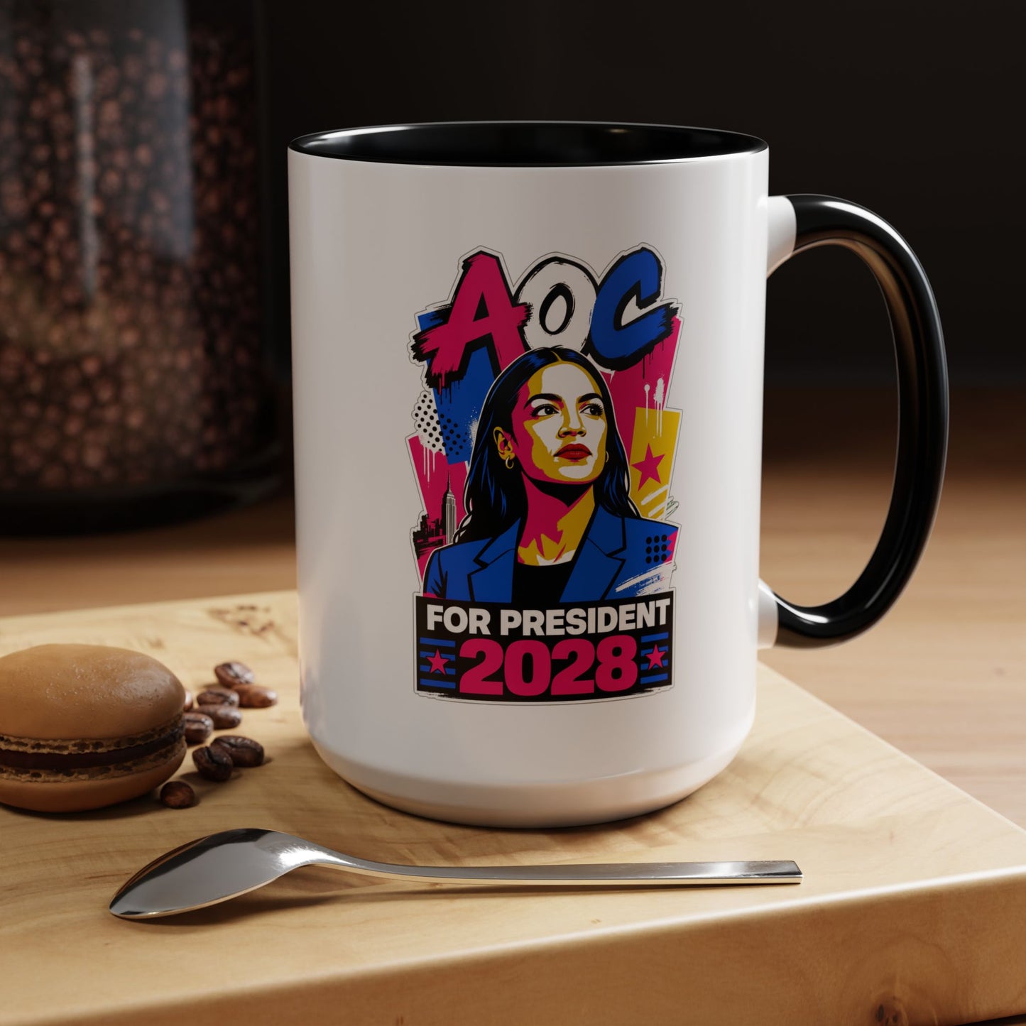 Alexandria Ocasio-Cortez 2028 Accent Coffee Mug – 'For The People' Political Campaign Mug