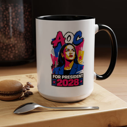 Alexandria Ocasio-Cortez 2028 Accent Coffee Mug – 'For The People' Political Campaign Mug