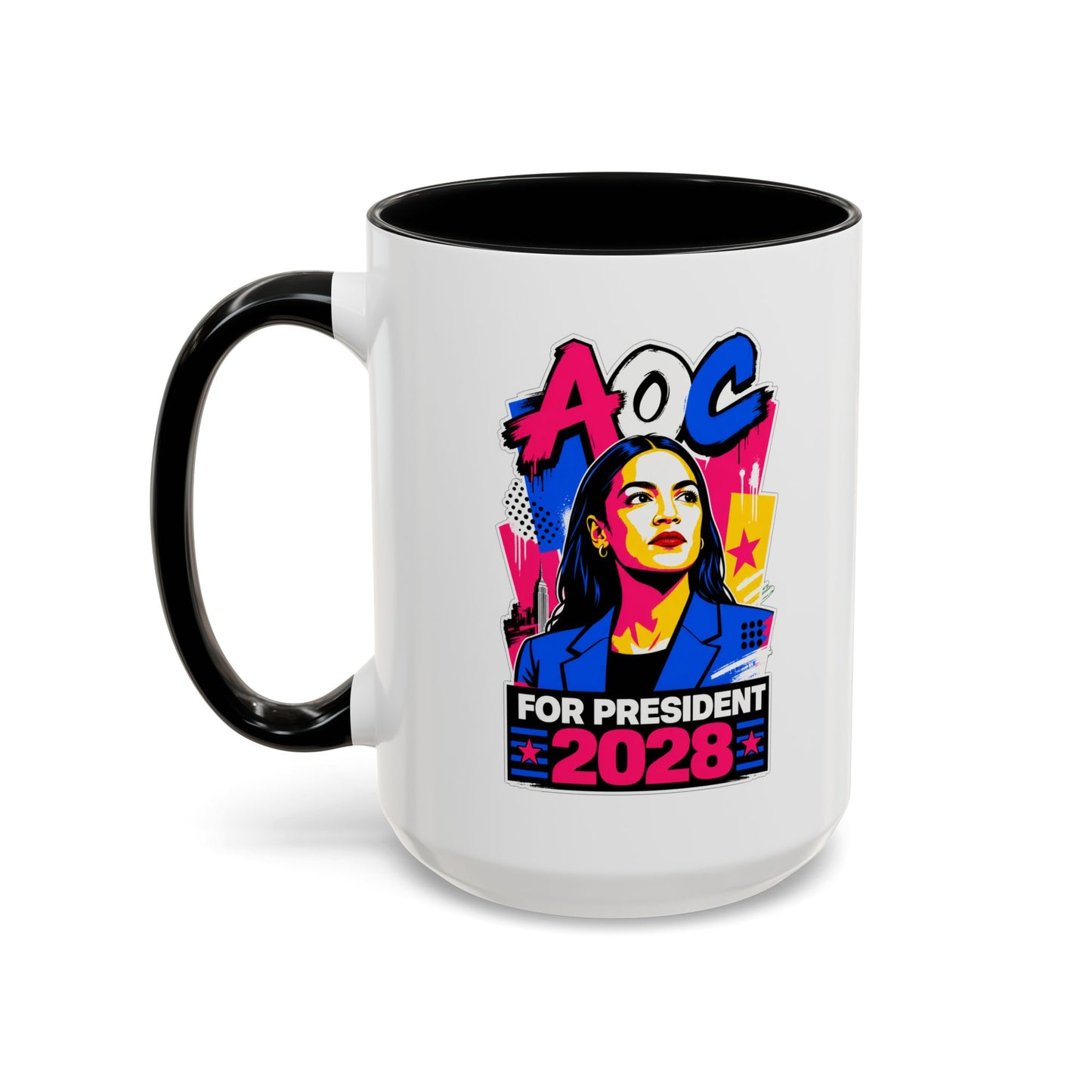 Alexandria Ocasio-Cortez 2028 Accent Coffee Mug – 'For The People' Political Campaign Mug