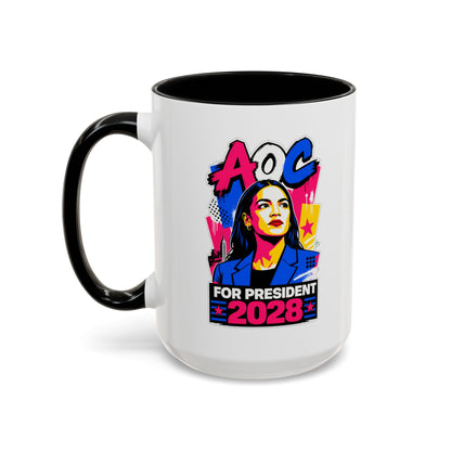Alexandria Ocasio-Cortez 2028 Accent Coffee Mug – 'For The People' Political Campaign Mug
