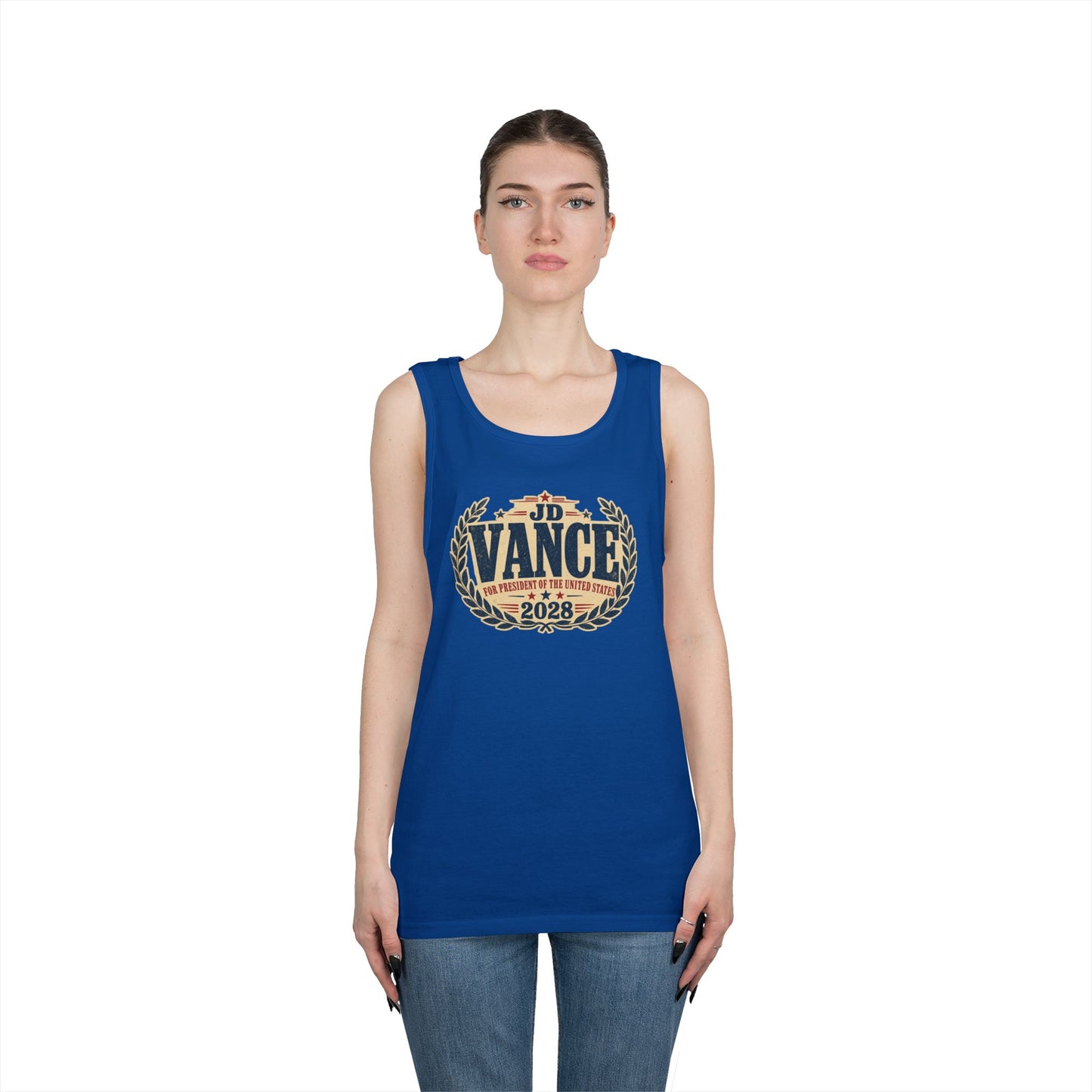 JD VANCE 2028 Campaign Tank Top — Retro Laurel Political Logo