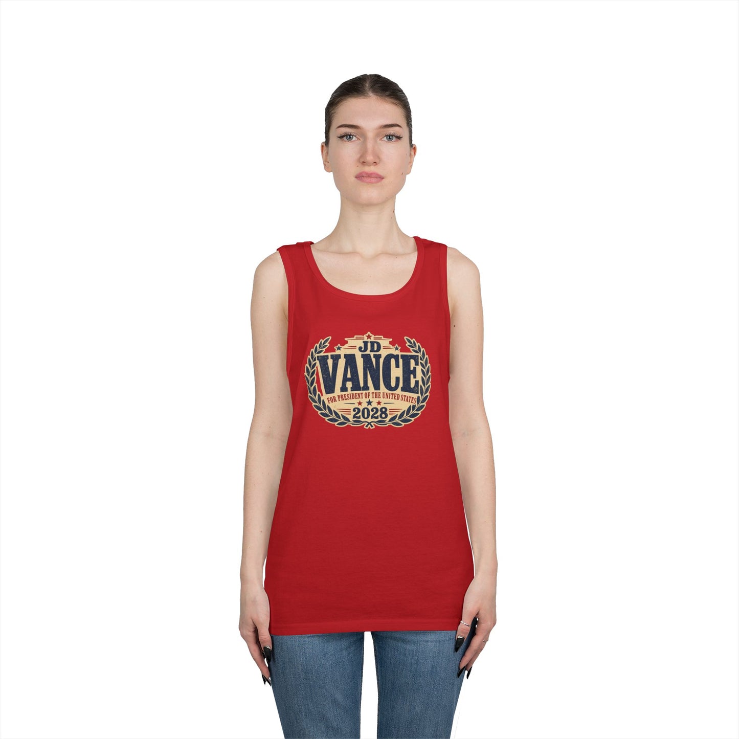 JD VANCE 2028 Campaign Tank Top — Retro Laurel Political Logo